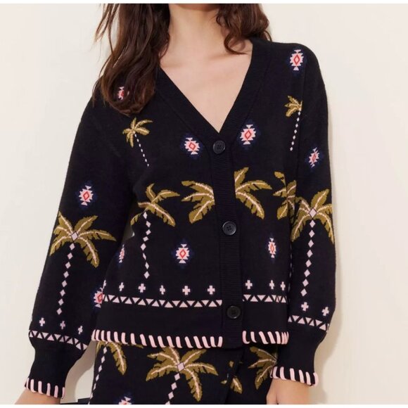 Never Fully Dressed Sweaters - NWOT Never Fully Dressed Havana Balloon Sleeve Cardigan Black Tropical Size M